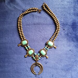 Shyanne Turquoise Brass Beaded Boho Necklace